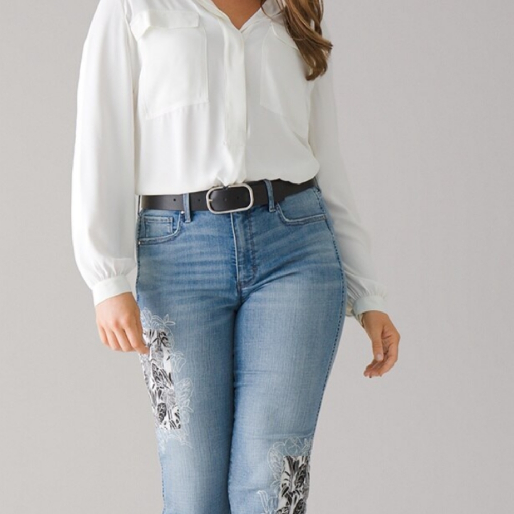 Whbm Hr Everyday Soft Medium Wash Patchwork Strai… - image 3